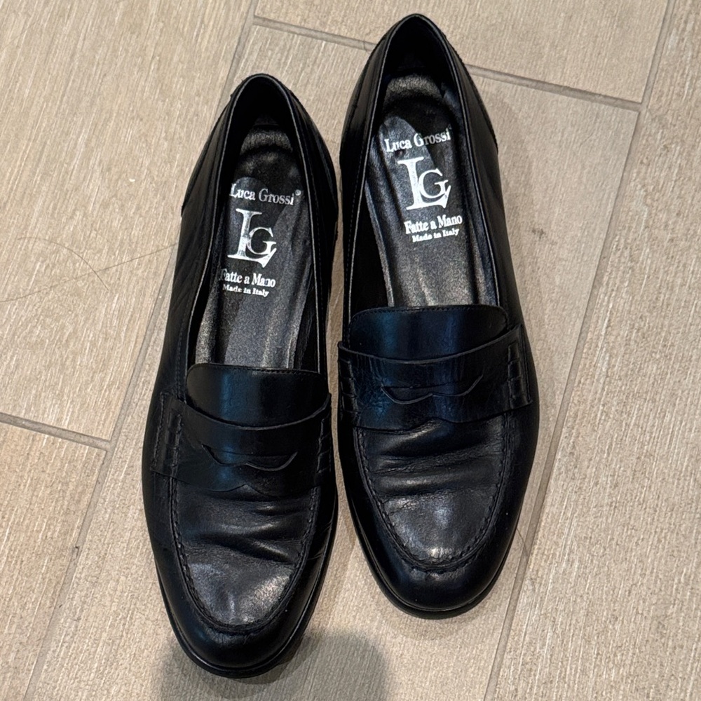Luca Grossi Black Leather Penny Loafers